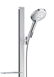 hansgrohe D u s c h s e t 21 Avtagbar hylla av högkvalitativ plast Robust stödhandtag så att du står stadigt NEW NEW Extra porter gör det