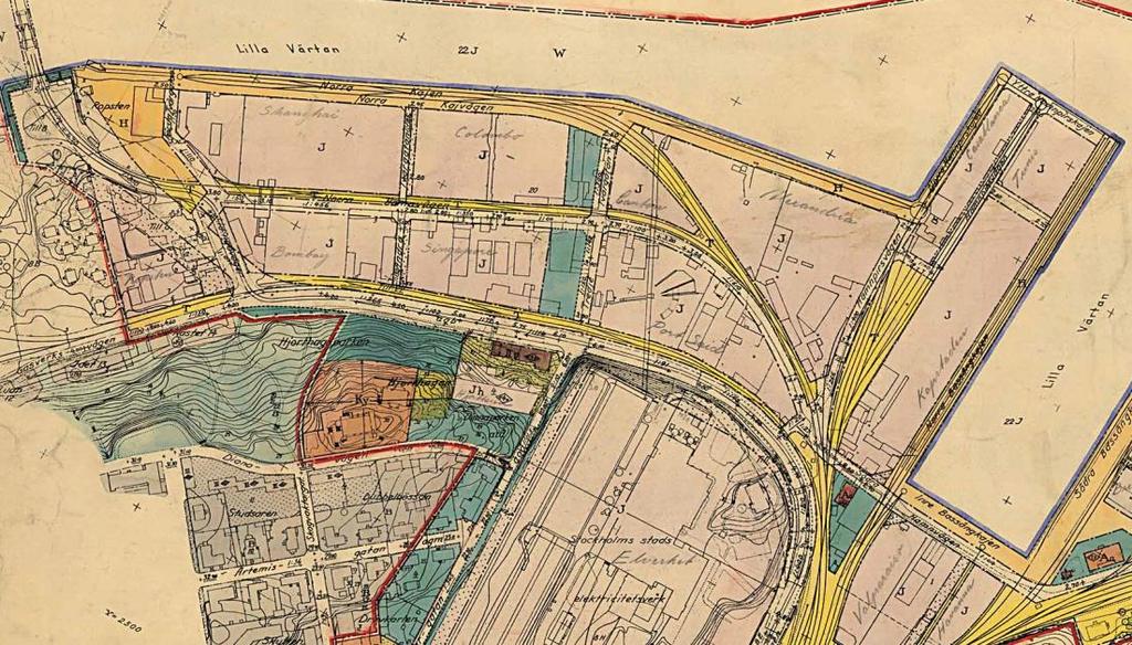 Figur 5 Utdrag ur gällande detaljplan för Värtahamnen, Illustration från 1943 Planerad förändring vid Värtaverket föranleder inte behov av någon ny detaljplan vare sig i hamnområdet eller på