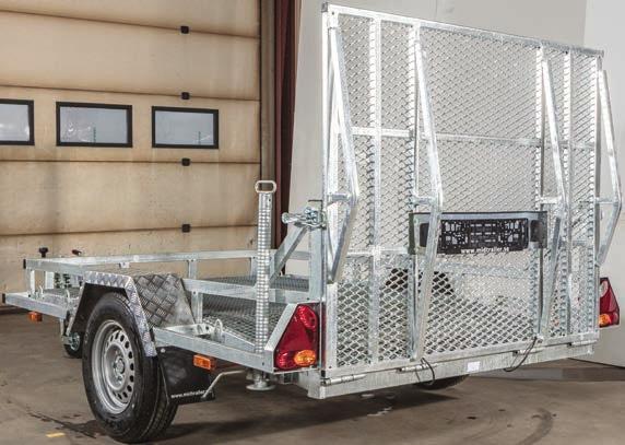 MASKINTRAILER bromsad Samtliga modeller levereras med kraftigt stödhjul och skärmar i aludurk. Trailern är inte tippbar.