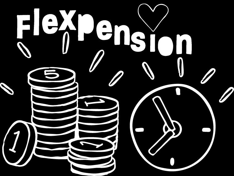 För att underlätta att fler ska orka jobba längre innebär flexpension i tjänstesektorn förutom högre avsättningar till tjänstepensionen även en förstärk möjlighet att gå ned i tid från 62 års ålder.