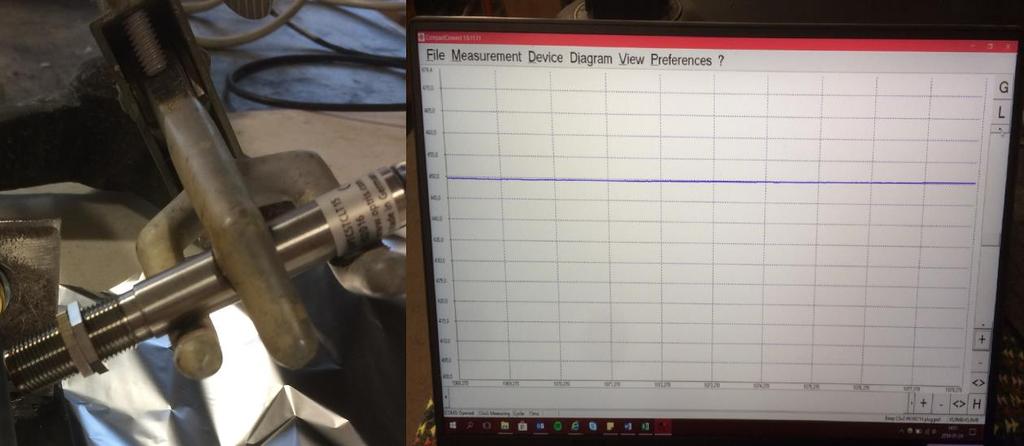 Grafen i Figur 64 var inte helt korrekt och på grund av detta användes en pyrometer (som mäter yttemperaturen på saker) för att se till att rätt temperatur uppnåddes (se Figur 65).