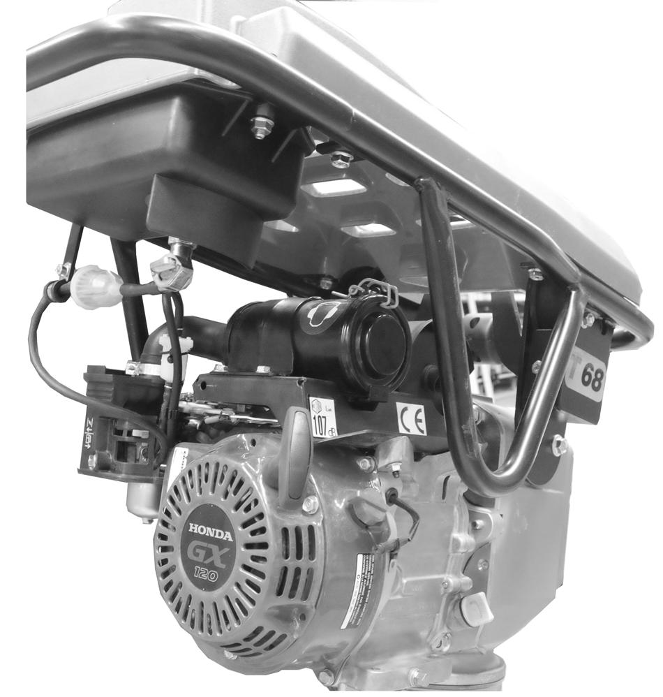 Honda-motor GX 120 2 1 4 1; Tändstift 2; Motorventiler 3; Motorolje-/mätsticka 4; Ljuddämpare 5; Luftfilter 6; Rekylstartmotor 6 5 3 1 2