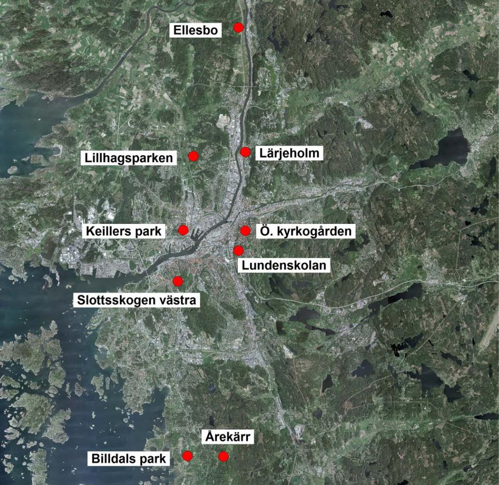 Metod Inventeringen genomfördes under oktober 2015 i nio utvalda tätortsnära park- och naturområden. Urvalet av lokaler har gjorts av biologer/naturförvaltare på, Göteborgs Stad.