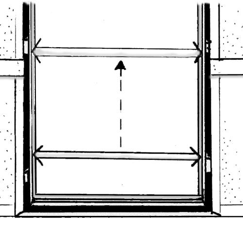 Lyft in dörrkarmen i öppningen och fixera med kilar. Kilarna placeras i hörnen och i närheten av hålen till infästningarna.