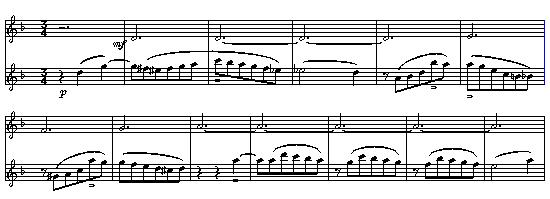 Variation 2, Meno mosso, är desto våldsammare. De två lägre stråkarna spelar melodin, men utmanas av pianots och de övre stråkarnas täta stämväv.