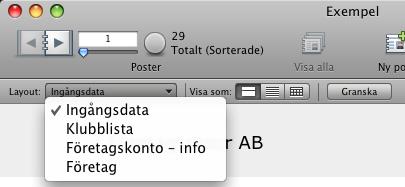 12 FileMaker Pro Introduktion 4. Klicka på bokikonens högra sida när du vill gå en post framåt och på den vänstra sidan när du vill gå bakåt. 5.