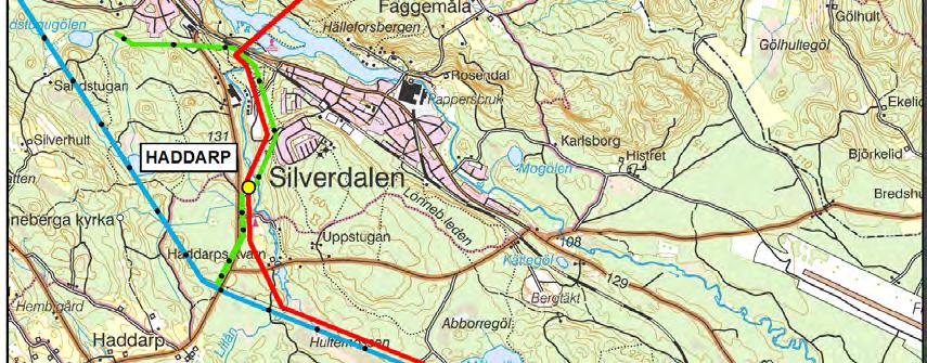 Hultsfred, via Haddarp i Silverdalen, för vilken förlängd koncession planeras sökas.