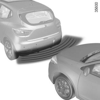 PARKERINGSASSISTANS (1/2) Funktionsprincip Ultraljudsdetektorerna, som sitter i stötfångarna bak, mäter avståndet mellan bilen och ett föremål.