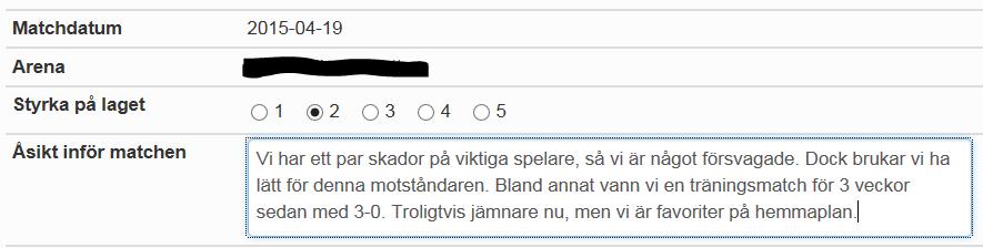 5. Fyll i frånvaro i Spelartrupp. På spelare som riskerar att missa nästa match klickar ni på Tveksam till spel eller Definitivt borta och fyll i orsak och när spelaren beräknas åter.