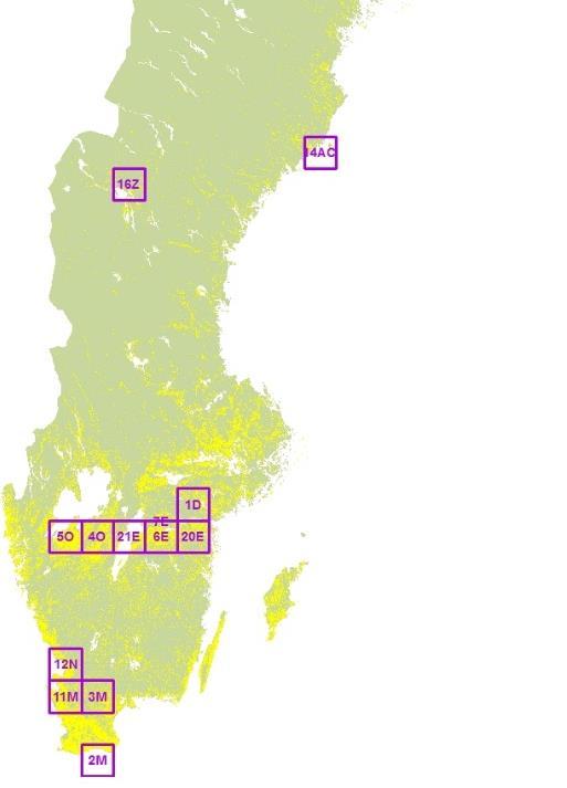 FIGUR 3. OBSERVATIONSFÄLT (VÄNSTER) SAMT TYPOMRÅDEN (NATIONELLA OCH REGIONALA) OCH PRODUKTIONSOMRÅDEN (ENLIGT SCBS INDELNING) (HÖGER).