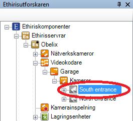Ethiris Admin Admin Konfiguration för Ethiris Figur 2.170 En Analog kameranod i s trädvy. Anledningen till att ikonerna är gråa i exemplet ovan är att kamerorna ännu inte har sparats.