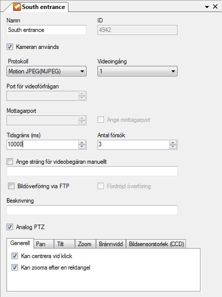 Admin Konfiguration för Ethiris Ethiris Admin Figur 2.172 Panelen Videokodare Kamera. Denna panel är i huvudsak samma som för en nätverkskamera.