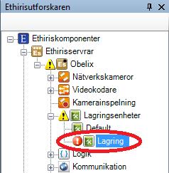 Ethiris Admin Admin Konfiguration för Ethiris Figur 2.185 Ny lagringsenhet tillagd. Observera ikonen som indikerar fel till vänster om den nya lagringsenhetsnoden.