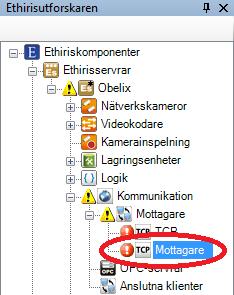 Admin Konfiguration för Ethiris Ethiris Admin Figur 2.243 Ny mottagare tillagd. När man precis har lagt till en ny mottagare indikeras fel i trädvyn.