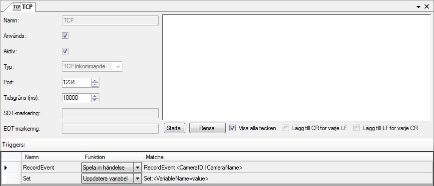 När denna mottagare är aktiv lyssnar Ethiris Server på inkommande anrop via TCP från andra enheter som t ex kameror och video encodrar.