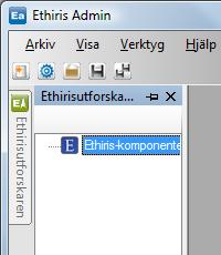 Ethiris Admin Admin fönster Admin Konfiguration för Ethiris Figur 2.6 Ett icke pinnat verktygsfönster med fokus (blå tiellist). För att pinna fönstret igen, klicka på den horisontella nålikonen.