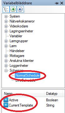 Admin Konfiguration för Ethiris Ethiris Admin Figur 2.358 Variabler för ett schema. Active (Aktiv) är en endast läsbar variabel, som är true (sann) om schemat är aktivt (grön färg) för tillfället.