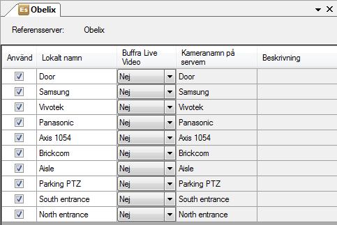 Om du raderar en server försvinner alla referenser till kameror och variabler som hör till servern från klientkonfigurationen.