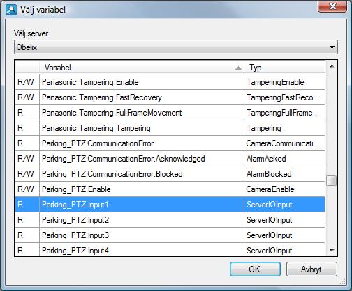 Ethiris Admin Admin Konfiguration för Ethiris Figur 2.416 Dialog för att leta efter variabler i Ethiris Servers datalager. I listan visas endast läsbara digitala variabler.