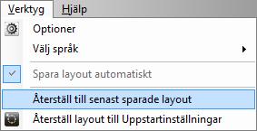 463 Verktygsmenyn i Ethiris Client vid val Kontrolleras från klienten. Spara layout automatiskt när klienten avslutas innebär än en gång att Verktygmenyn i klienten förändras. Figur 2.