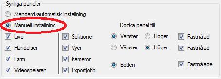 Ethiris Admin Admin Konfiguration för Ethiris Figur 2.466 Inställningar för vilka paneler som ska vara synliga i panelen Uppstartsinställningar.