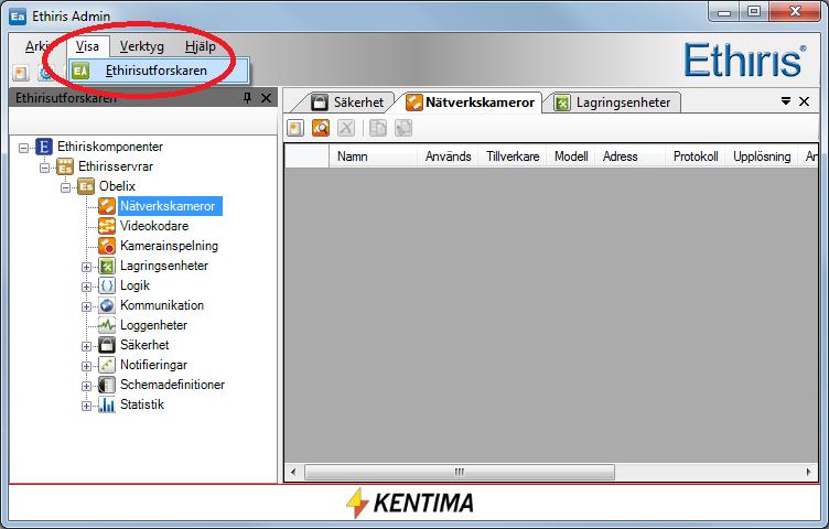 Ethiris Admin Admin fönster Admin Konfiguration för Ethiris