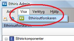 Ethiris Admin Huvudmeny Admin Konfiguration för Ethiris När du väljer en komponent från den här listan kommer komponenten att läggas till aktuellt projekt, d v s komponenten dyker upp i tillsammans