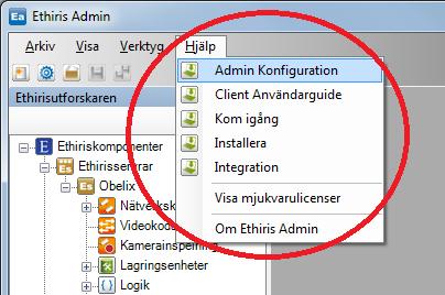 Ethiris Admin Huvudmeny Admin Konfiguration för Ethiris 2.2.5 Hjälpmenyn Figur 2.66 Hjälpmenyn i Ethiris Admin.