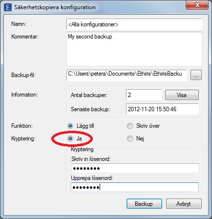 Admin Konfiguration för Ethiris Ethiris Admin Figur 2.77 Kryptering vald.