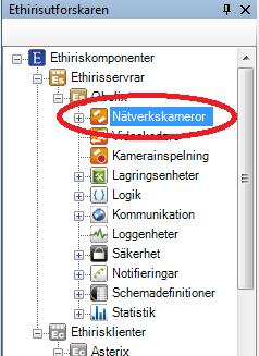 Ethiris Admin Admin Konfiguration för Ethiris Figur 2.92 Noden Nätverkskameror i s trädvy. Nätverkskameror popupmeny Högerklick på denna nod öppnar en meny. Figur 2.93 Popupmeny för noden Nätverkskameror.
