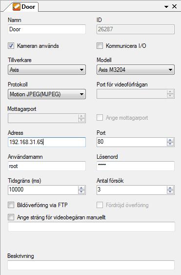 Admin Konfiguration för Ethiris Ethiris Admin Figur 2.106 Panelen Nätverkskamera. I denna panel kan du ange allmänna inställningar för kameran.