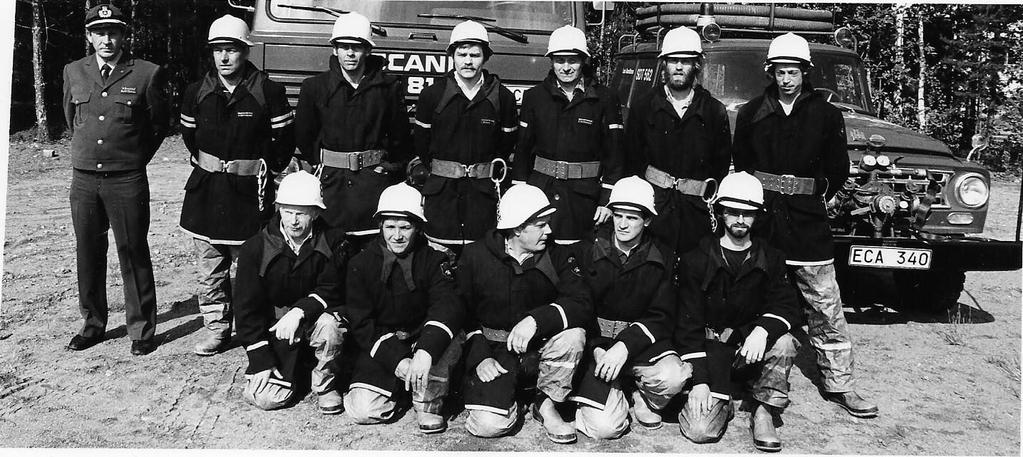 Stående: Brandchef Bertil Ellström, Olle Gustavsson, Karl-Ingvar Lindström, Lars Bygdén, Erik Gustavsson,