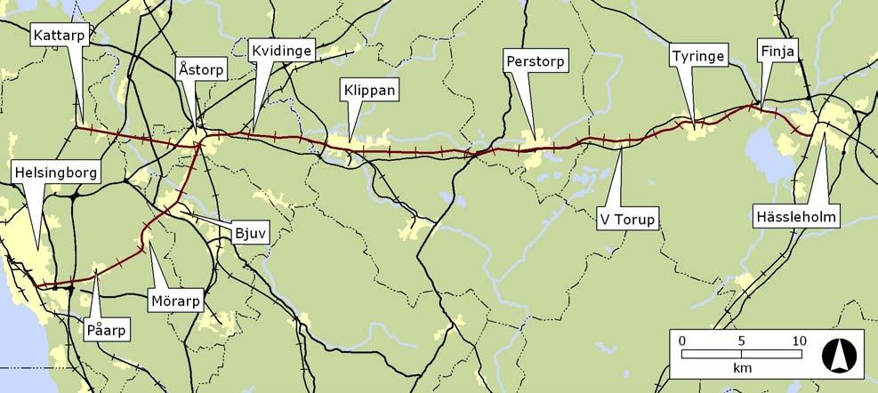 1 Bakgrund och syfte 1.1 Bakgrund Sträckan Hässleholm Helsingborg är 72 km lång och utgör en del av Skånebanan mellan Kristianstad och Helsingborg.