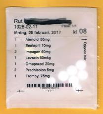 Dispenseringssystem Dosdispenserade läkemedel (dospåsar) Läkemedel kommer i dospåsar, en eller flera påsar för varje klockslag, som räcker i två veckor.