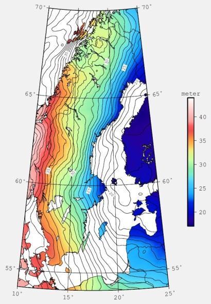 5mm-geoid Syfte: Bl a förbättra höjdnoggrannheten vid mätning med GNSS H höjd över
