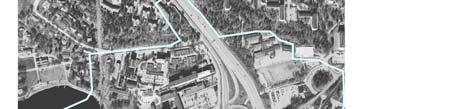 Barriärer och gränser Området delas av E18 och Roslagsbanan i nord-sydlig
