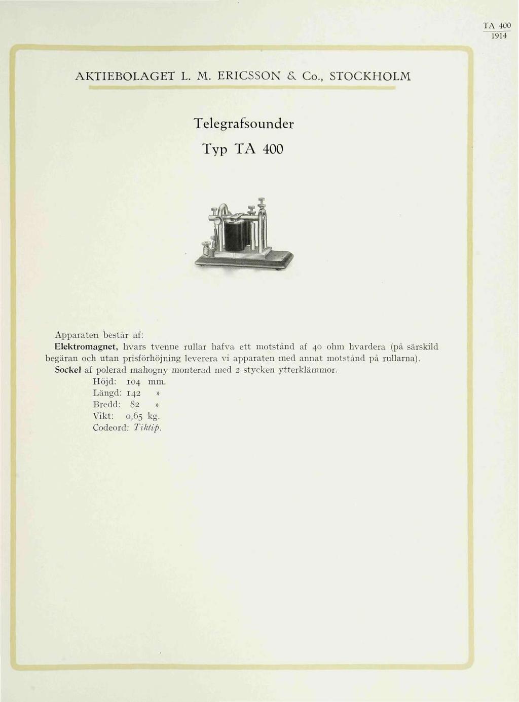 AKTIEBOLAGET L. M. ERICSSON G, Co.