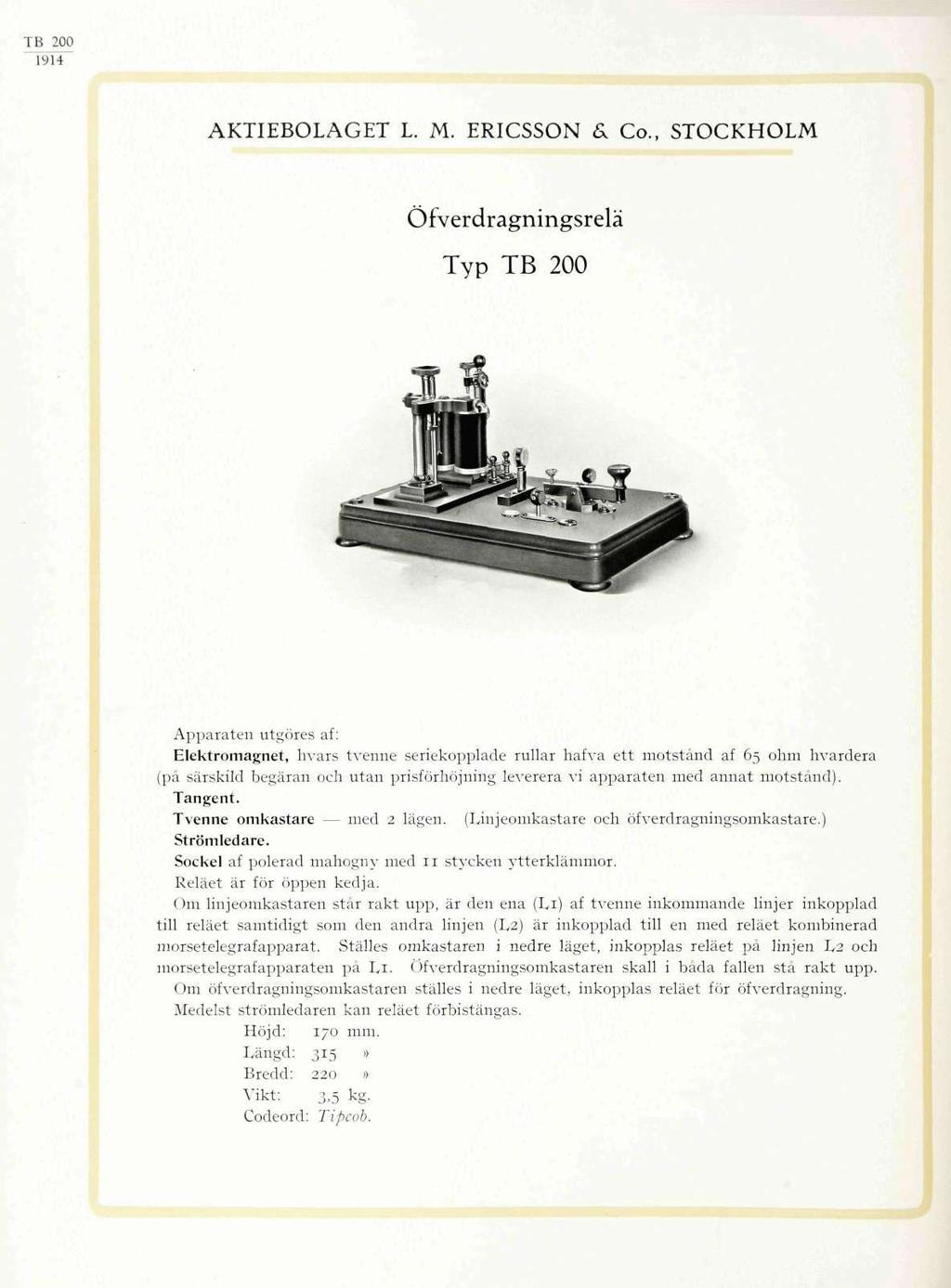 [B 200 1914 AKTIEBOLAGET L. M. ERICSSON & Co.