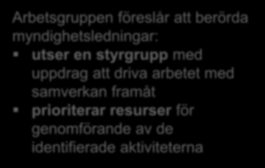 utser en styrgrupp med uppdrag att driva arbetet med samverkan framåt prioriterar resurser