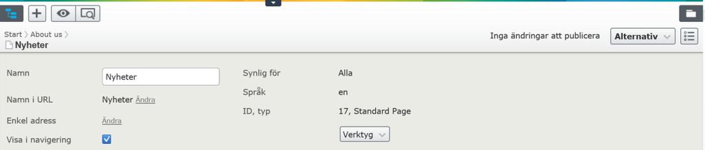 Inställningar för en specifik sida Om man scrollar med mushjulet uppåt på en sida, så visas den sidans speciella inställningar. Här kan man göra några saker.