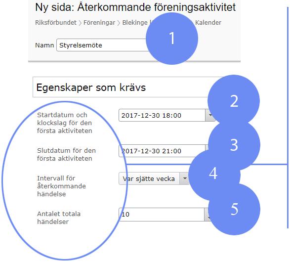 Detta är en typ av händelse som är återkommande flera gånger och oftast på samma tid/plats under året ex (Styrelsemöten, Boulekvällar osv.