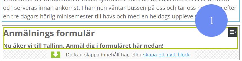 Redigera formuläret När vi vill börja redigera och fortsätta bygga vårt formulär så att det börjar likna ett formulär så klickar vi på Visa meny (2) och väljer Redigera Välj Redigera Under