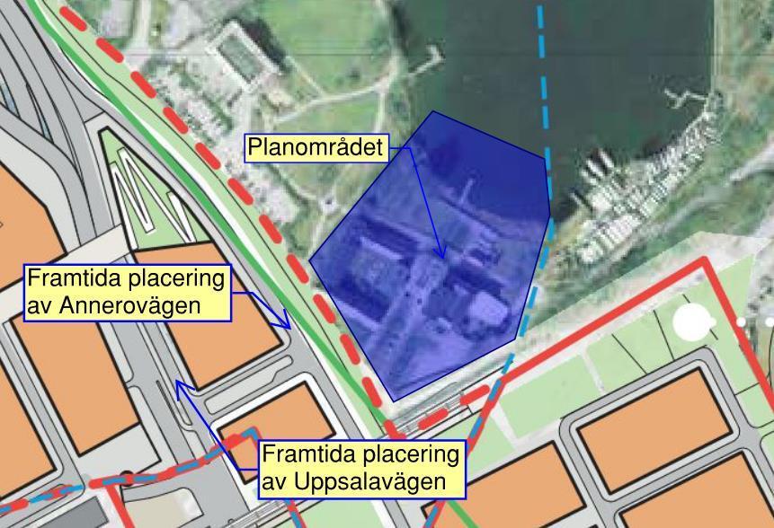 I samband med projektet Hagastaden planeras det att Uppsalavägen ska rätas ut och flyttas mer västerut, dvs bort från planområdet, se Figur 5.