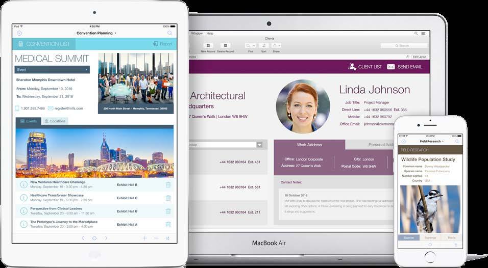 FileMaker-plattformen gör det enkelt att dela, bevara säkerheten, rapportera och mycket mer.