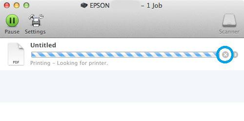 Utskrifter För Mac OS X 10.9 eller 10.8: Klicka på -knappen för att avbryta utskriftsjobbet.