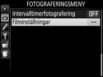 ISO-känslighet kan ställas in på värden mellan ISO 100 och Hög 2 (0 39).