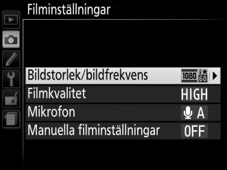 Observera att ISOkänsligheten är fixerad vid det värde som valts; kameran justerar inte ISO-känsligheten automatiskt när På har valts för Inställningar för ISO-känslighet > Automatisk ISOkänslighet i