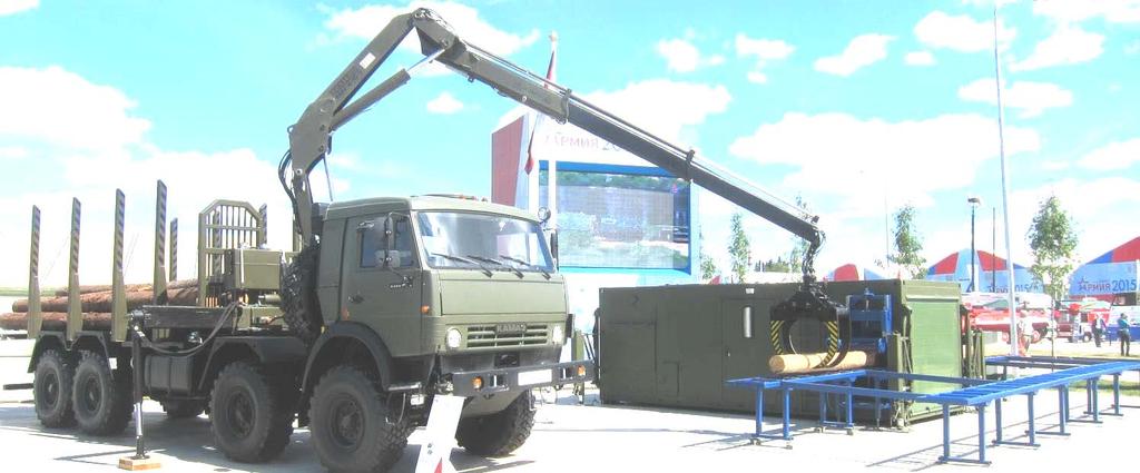 Med VMLK-1 går det att tillverka brädor och träreglar samt bearbeta dessa. Transport Containern transporteras på ett lastfordon av typen KamAZ-63501.