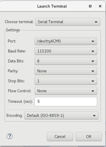 3.10. SERIELL KOMMUNIKATION 13 Figure 3.3: Inställning av seriell kommunikation i terminal 3.10 Seriell kommunikation Den seriella överföringen kan visas i ett fönster i Code Composer Studio.