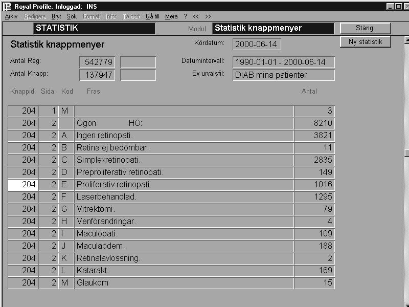 90 Ovan till v nster visas ett exempel pâ resultat vid kˆrning av îtotalt bakom knapparnaî och till hˆger îtotalt labdataî. Den senare redovisningen visar ett abnormt maxv rde pâ l ngd.